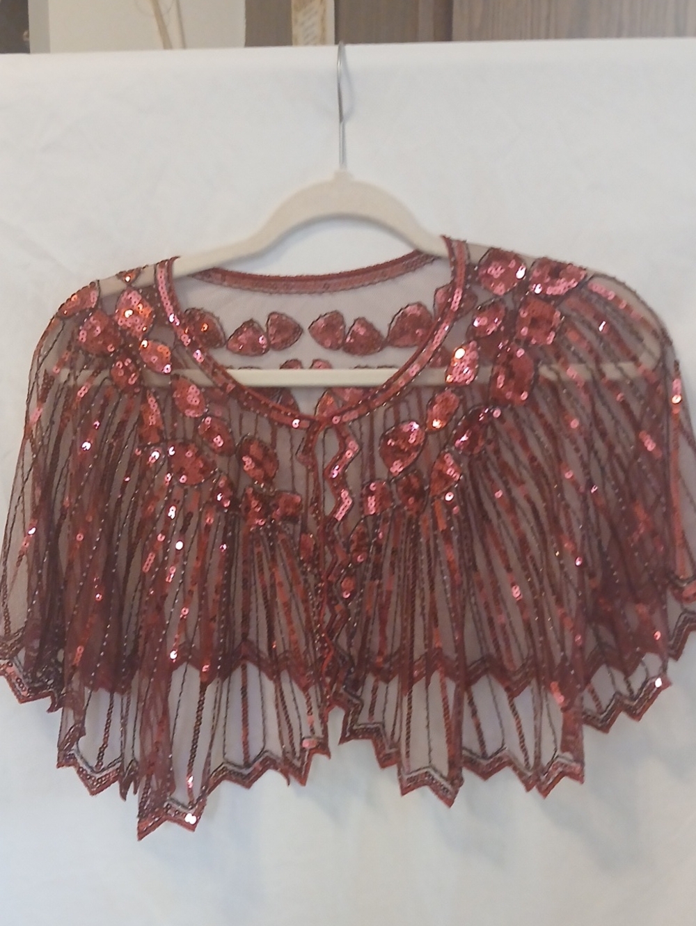 Wine Sequin Sparkly Mesh Capelet Shawl